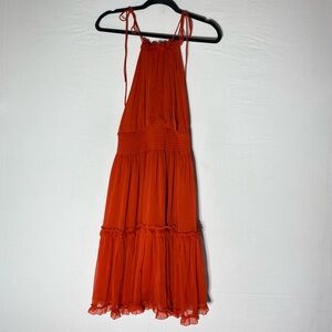 Banana Republic Orange Tiered Halter Midi Dress M Tall